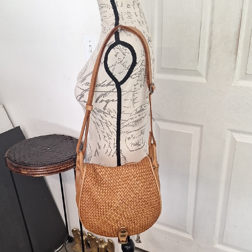FRANK EXE Italian Leather Woven Shoulder Bag Crossbody
